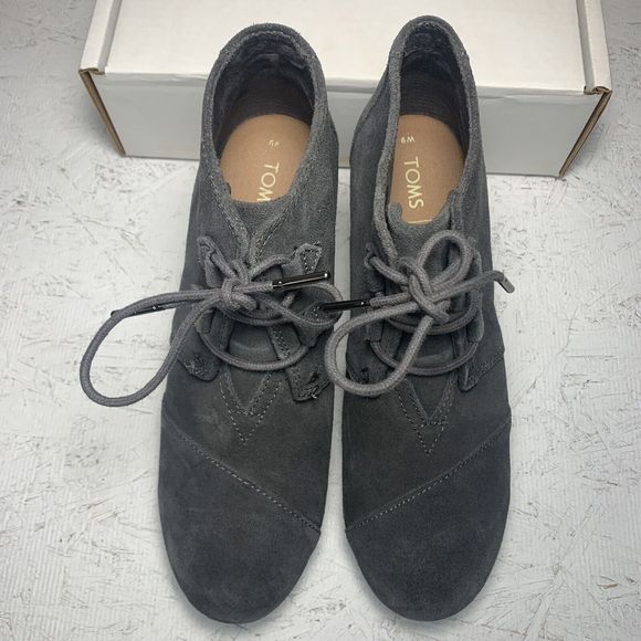 Toms Womens Suede Wedge Booties Desert Gray Sz 9 Heel Lace Up Minimalist - Picture 6 of 14